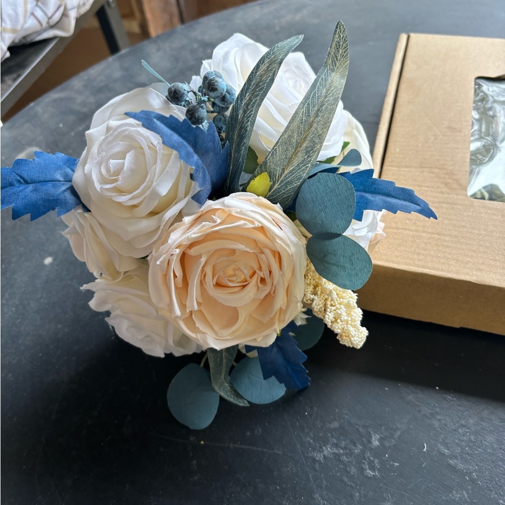 Cream and White Faux Floral Accent with Roses